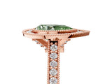 Rose gold Halo Fancy Green Pear -Cut Diamond Pave Band Milgrain Prong Setting Ring_60