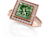 Rose gold Halo Fancy Green Princess -Cut Diamond Pave Band Milgrain Prong Setting Ring_36