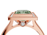 Rose gold Halo Fancy Green Princess -Cut Diamond Pave Band Milgrain Prong Setting Ring_39