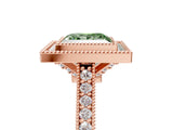 Rose gold Halo Fancy Green Princess -Cut Diamond Pave Band Milgrain Prong Setting Ring_40