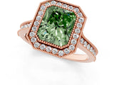 Rose gold Halo Fancy Green Radiant -Cut Diamond Pave Band Milgrain Prong Setting Ring_56