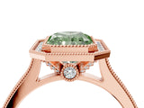 Rose gold Halo Fancy Green Radiant -Cut Diamond Pave Band Milgrain Prong Setting Ring_59