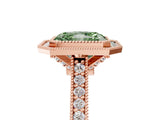 Rose gold Halo Fancy Green Radiant -Cut Diamond Pave Band Milgrain Prong Setting Ring_60
