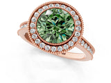 Rose gold Halo Fancy Green Round -Cut Diamond Pave Band Milgrain Prong Setting Ring_56