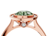 Rose gold Halo Fancy Green Round -Cut Diamond Pave Band Milgrain Prong Setting Ring_59