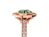 Rose gold Halo Fancy Green Round -Cut Diamond Pave Band Milgrain Prong Setting Ring_60