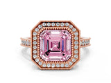 Rose gold Halo Fancy Pink Asscher -Cut Diamond Pave Band Milgrain Prong Setting Ring_85