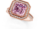 Rose gold Halo Fancy Pink Asscher -Cut Diamond Pave Band Milgrain Prong Setting Ring_86