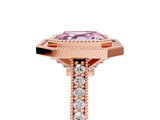 Rose gold Halo Fancy Pink Asscher -Cut Diamond Pave Band Milgrain Prong Setting Ring_90