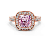 Rose gold Halo Fancy Pink Cushion -Cut Diamond Pave Band Milgrain Prong Setting Ring_56