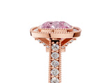 Rose gold Halo Fancy Pink Cushion -Cut Diamond Pave Band Milgrain Prong Setting Ring_61