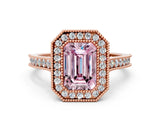 Rose gold Halo Fancy Pink Emerald -Cut Diamond Pave Band Milgrain Prong Setting Ring_74