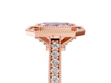 Rose gold Halo Fancy Pink Emerald -Cut Diamond Pave Band Milgrain Prong Setting Ring_79
