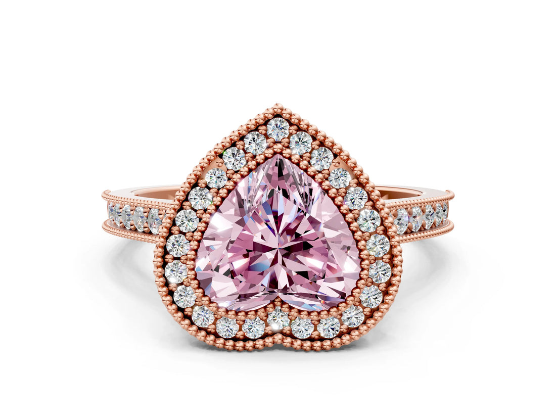 Rose gold Halo Fancy Pink Heart -Cut Diamond Pave Band Milgrain Prong Setting Ring_55