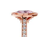 Rose gold Halo Fancy Pink Oval -Cut Diamond Pave Band Milgrain Prong Setting Ring_59