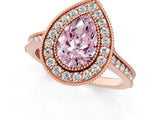 Rose gold Halo Fancy Pink Pear -Cut Diamond Pave Band Milgrain Prong Setting Ring_56