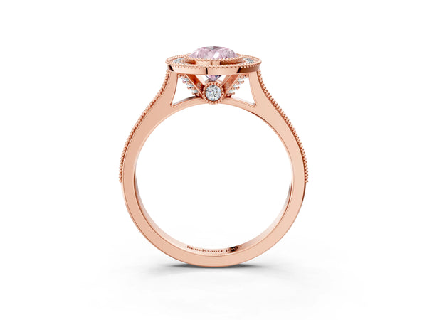 Rose gold Halo Fancy Pink Pear -Cut Diamond Pave Band Milgrain Prong Setting Ring