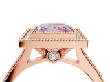Rose gold Halo Fancy Pink Princess -Cut Diamond Pave Band Milgrain Prong Setting Ring_39