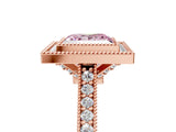 Rose gold Halo Fancy Pink Princess -Cut Diamond Pave Band Milgrain Prong Setting Ring_40