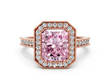 Rose gold Halo Fancy Pink Radiant -Cut Diamond Pave Band Milgrain Prong Setting Ring_55