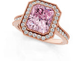 Rose gold Halo Fancy Pink Radiant -Cut Diamond Pave Band Milgrain Prong Setting Ring_56