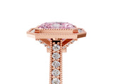 Rose gold Halo Fancy Pink Radiant -Cut Diamond Pave Band Milgrain Prong Setting Ring_60