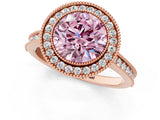 Rose gold Halo Fancy Pink Round -Cut Diamond Pave Band Milgrain Prong Setting Ring_31