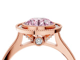 Rose gold Halo Fancy Pink Round -Cut Diamond Pave Band Milgrain Prong Setting Ring_34