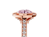 Rose gold Halo Fancy Pink Round -Cut Diamond Pave Band Milgrain Prong Setting Ring_35