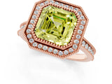 Rose gold Halo Fancy Yellow Asscher -Cut Diamond Pave Band Milgrain Prong Setting Ring_36
