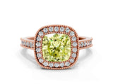 Rose gold Halo Fancy Yellow Cushion -Cut Diamond Pave Band Milgrain Prong Setting Ring_55