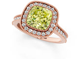 Rose gold Halo Fancy Yellow Cushion -Cut Diamond Pave Band Milgrain Prong Setting Ring_56
