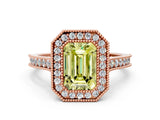 Rose gold Halo Fancy Yellow Emerald -Cut Diamond Pave Band Milgrain Prong Setting Ring_54