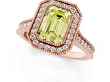 Rose gold Halo Fancy Yellow Emerald -Cut Diamond Pave Band Milgrain Prong Setting Ring_55