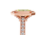 Rose gold Halo Fancy Yellow Emerald -Cut Diamond Pave Band Milgrain Prong Setting Ring_59