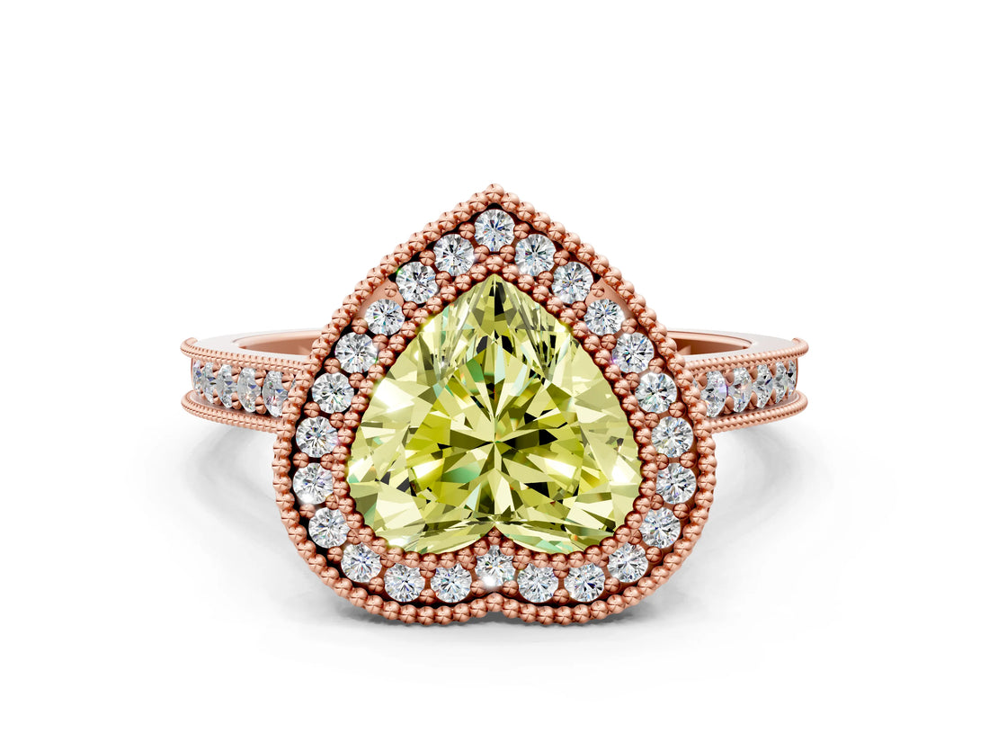 Rose gold Halo Fancy Yellow Heart -Cut Diamond Pave Band Milgrain Prong Setting Ring_55