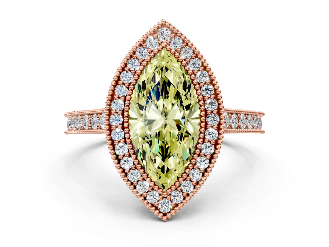 Rose gold Halo Fancy Yellow Marquise -Cut Diamond Pave Band Milgrain Prong Setting Ring_40