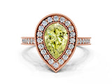 Rose gold Halo Fancy Yellow Pear -Cut Diamond Pave Band Milgrain Prong Setting Ring_55