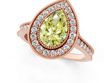 Rose gold Halo Fancy Yellow Pear -Cut Diamond Pave Band Milgrain Prong Setting Ring_56