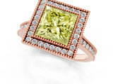Rose gold Halo Fancy Yellow Princess -Cut Diamond Pave Band Milgrain Prong Setting Ring_35