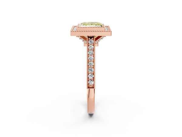Rose Gold Princess Cut Milgrain Halo Bezel Engagement Ring Setting for Fancy Yellow Center
