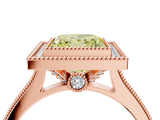 Rose gold Halo Fancy Yellow Princess -Cut Diamond Pave Band Milgrain Prong Setting Ring_38