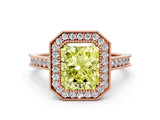 Rose gold Halo Fancy Yellow Radiant -Cut Diamond Pave Band Milgrain Prong Setting Ring_55