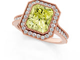 Rose gold Halo Fancy Yellow Radiant -Cut Diamond Pave Band Milgrain Prong Setting Ring_56