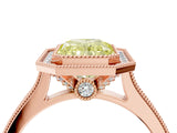 Rose gold Halo Fancy Yellow Radiant -Cut Diamond Pave Band Milgrain Prong Setting Ring_59