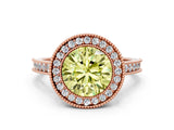 Rose gold Halo Fancy Yellow Round -Cut Diamond Pave Band Milgrain Prong Setting Ring_34
