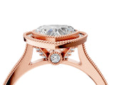 Rose gold Halo Heart-Cut Diamond Pave Band Milgrain Prong Setting Ring_53