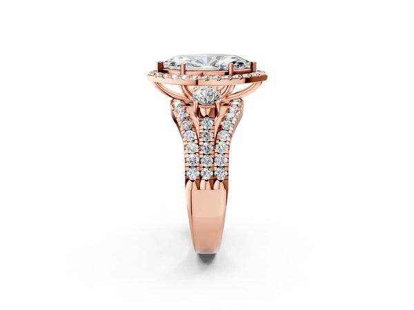 Rose gold Halo Marquise Cut Cut Split Shank Diamond Ring with Four-Prong Setting