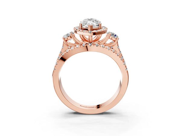 Rose gold Halo Marquise Cut Cut Split Shank Diamond Ring with Four-Prong Setting