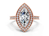 Rose gold Halo Marquise-Cut Diamond Pave Band Milgrain Prong Setting Ring_48